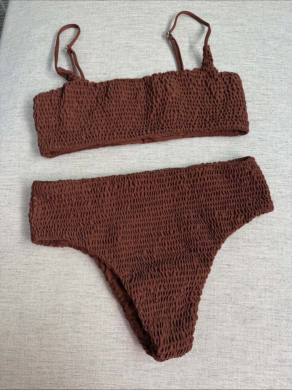 Free People Set Aila Blue Smocked Bikini Set in Chocolate Brown